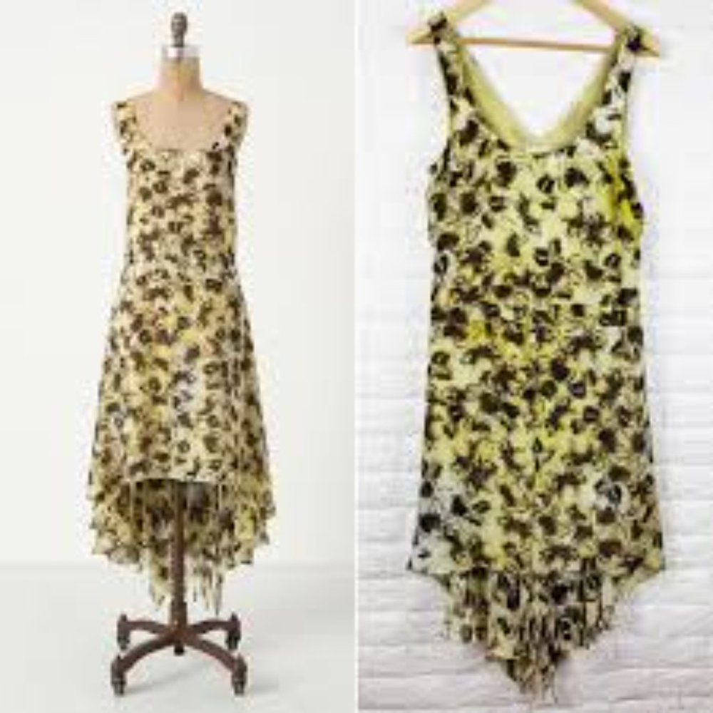 NWT Leifsdottir Anthropologie Yellow and Brown Butterfly Dress